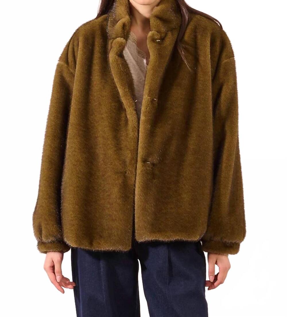 NEW MOLLY BRACKEN collared fur jacket in khaki